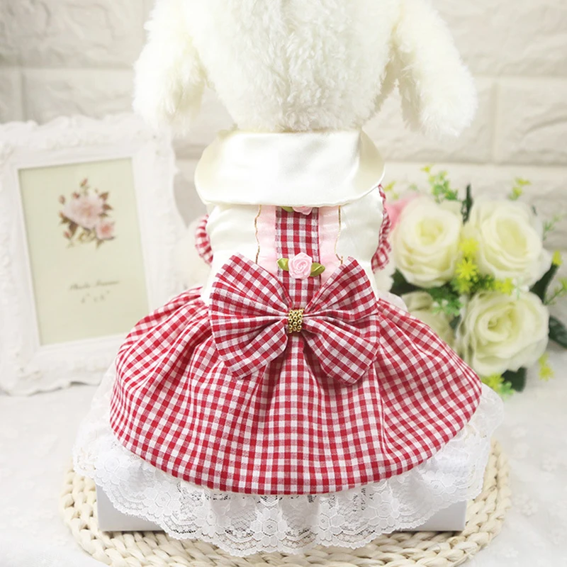 Летнее клетчатое платье для питомца 2018 юбка пачка свадебное собаки платья