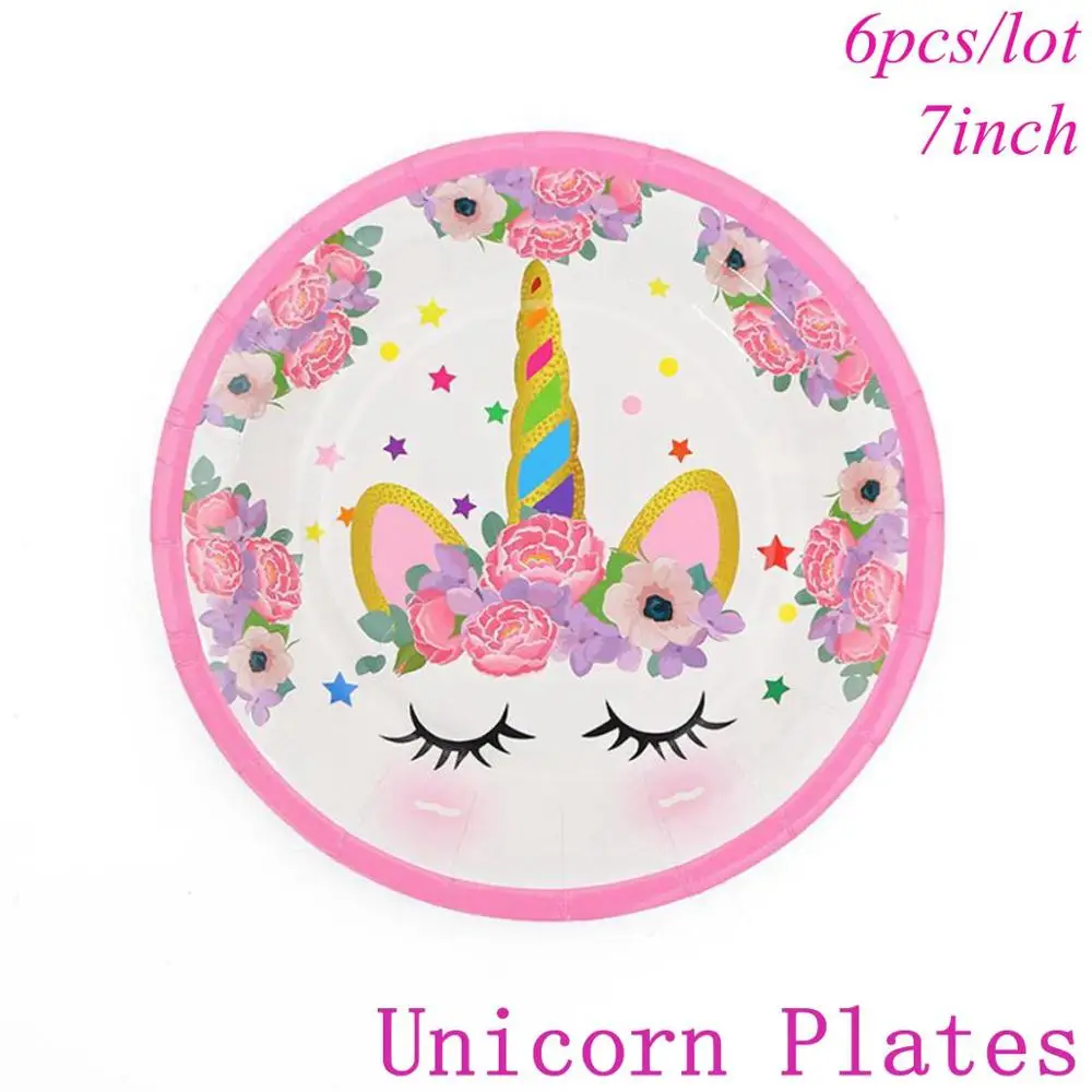 Unicorn Tableware 4 Taoup розовый день рождения Единорог рога шапки Единорог набор посуды салфетки торт Топпер баннеры Единорог вечерние украшения Babyshower девушка - Цвет: Unicorn Tableware 4