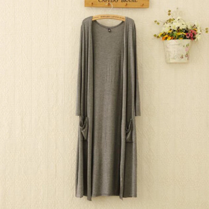 Rihschpiece осень кардиган женский длинный свитер женщин модал пальто трикотажные