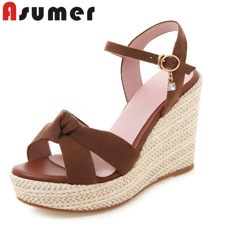 Женские Босоножки на каблуке Asumer платформе с пряжкой удобные туфли лодочки