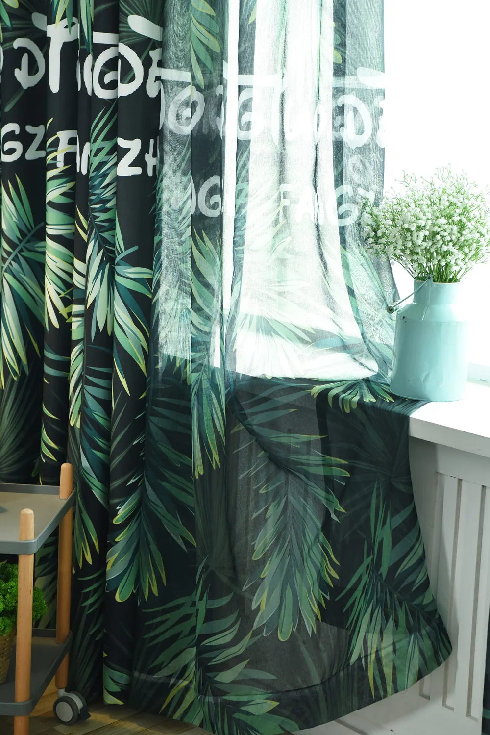 Nordic Style Unique Digital Printing Tropical Rainforest Leaves Tulle Curtains For Living Room Shade Blackout Curtains WP028-40