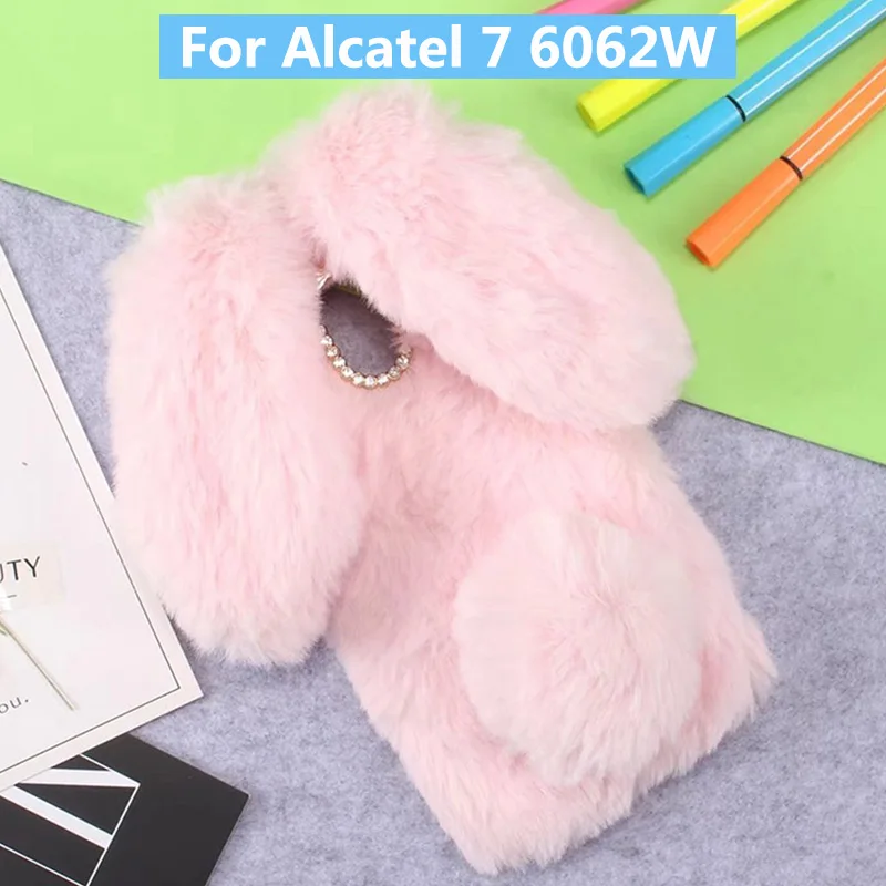 Чехол плюшевый кролик для Alcatel 7 6062 Вт милый мягкий меховой 3D чехол из ТПУ с