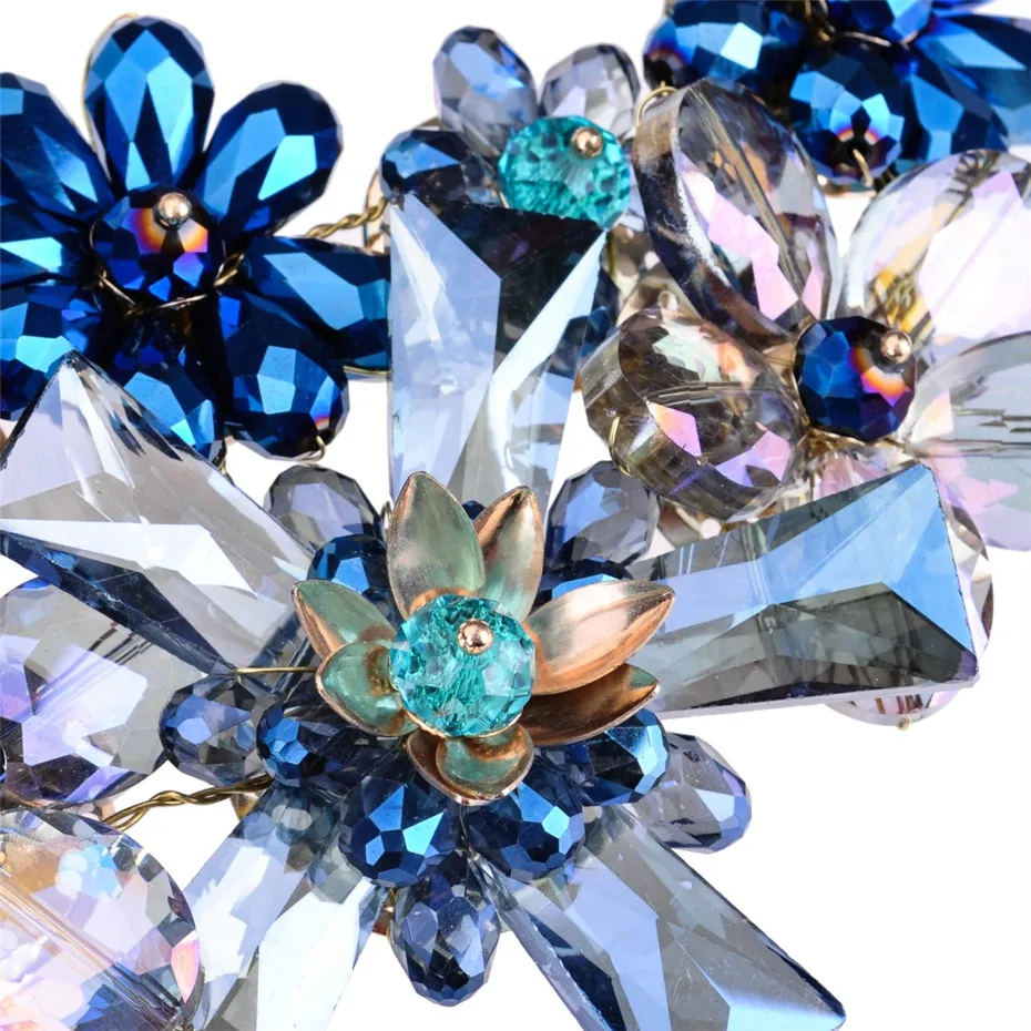 Женское крупное ожерелье с цветами и кристаллами цвет синий/черный 2019|gift wrap