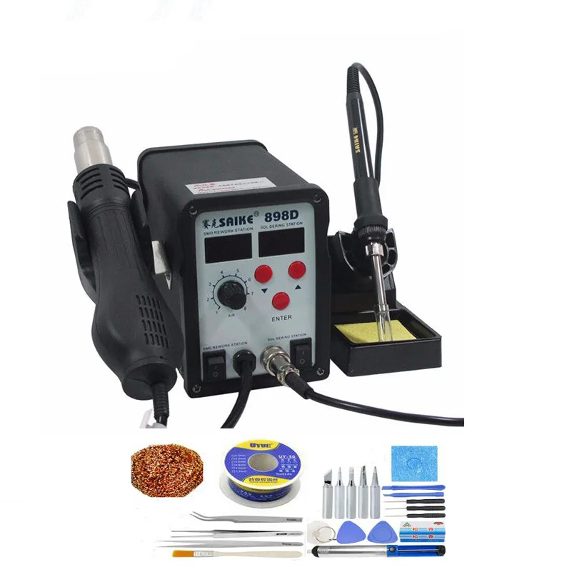 Паяльная станция 2 в 1 SAIKE 898D Термофен + паяльник 220 В 110 паяльник|soldering iron|welding ironsaike