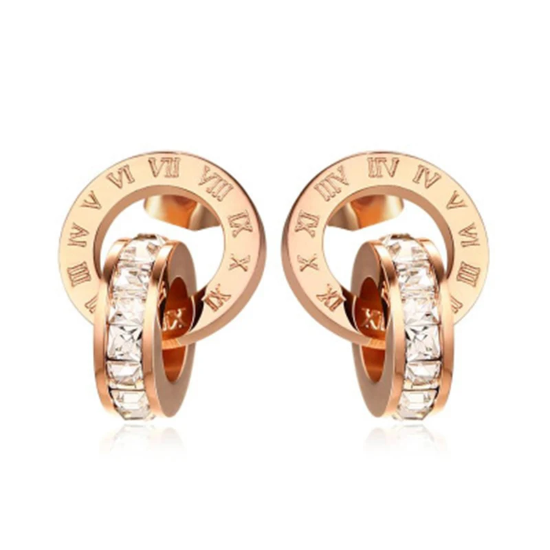 Новые брендовые модные серьги с золотыми римскими цифрами циркониевые Женские