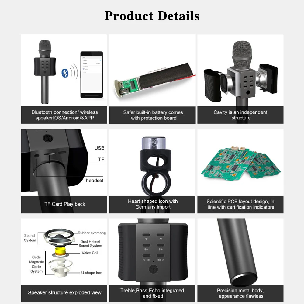 Микрофон для караоке TOSING Bluetooth беспроводной конденсаторный микрофон