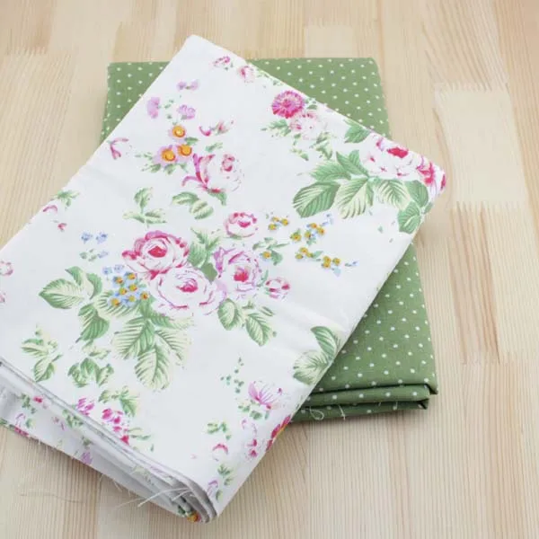 2 дизайна ткань из хлопка и льна Зеленая в горошек Роза росе четверть четверти