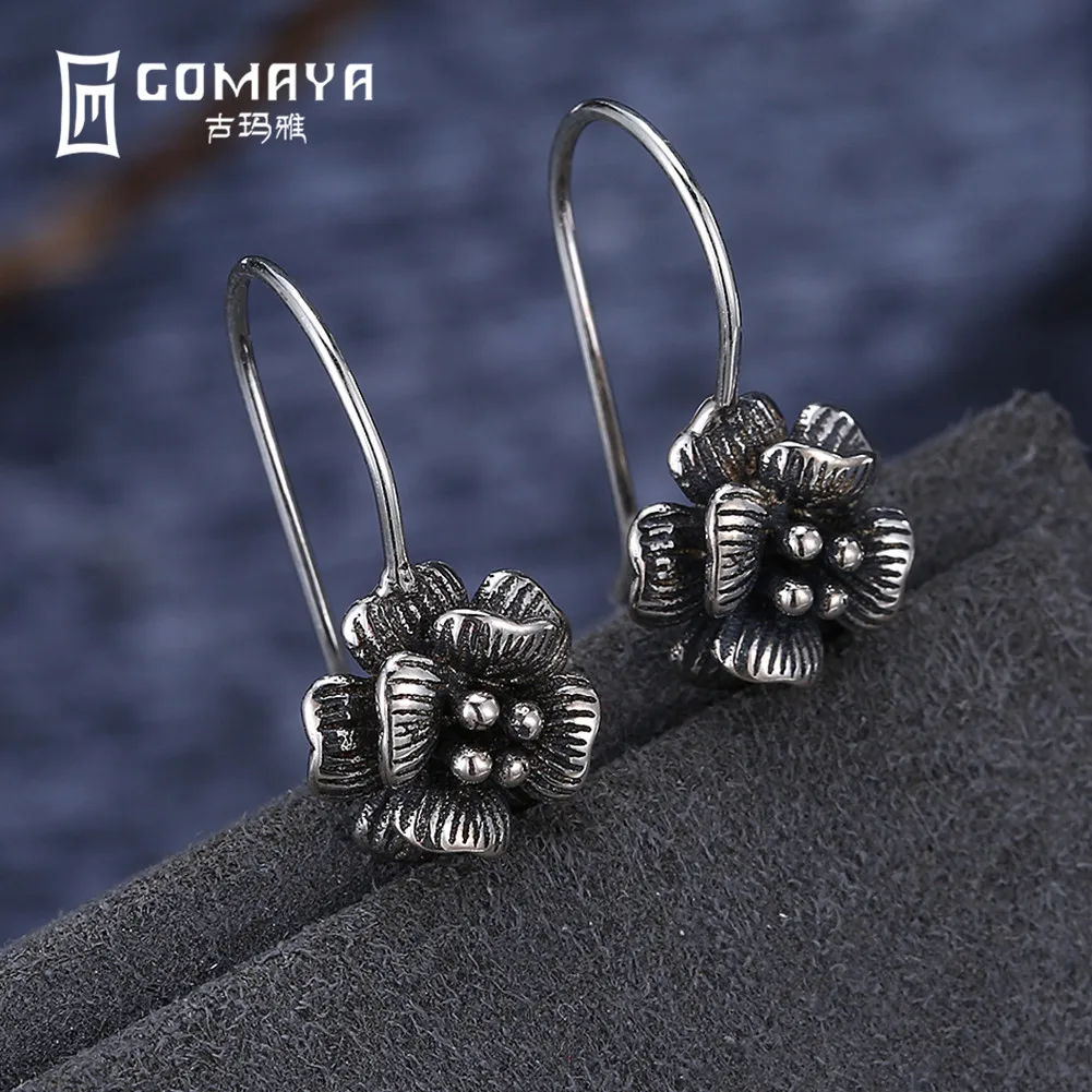 GOMAYA 925 пробы Серебряный цветок серьги гвоздики Винтаж стиль ретро для женщин леди подарок для девочек ювелирные украшения