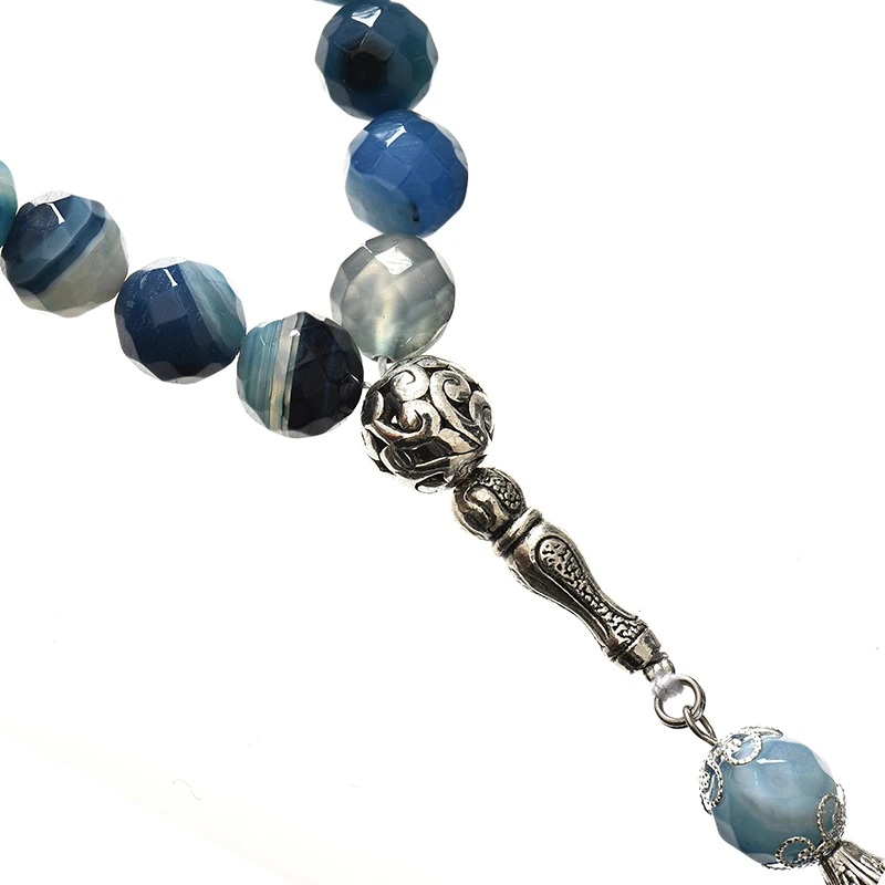 Граненые 10 мм синие полосы Агат камень молитва бусины для ручной работы стиль