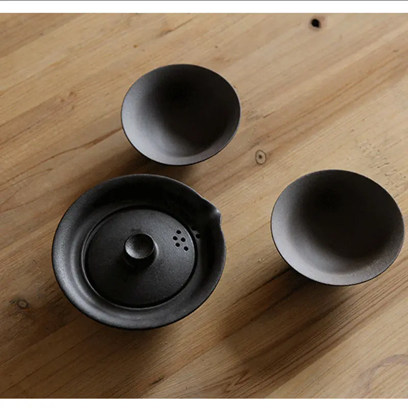 1Set Ceramic Japanese Tea Cup Set Portable Travel Teaware Kung Fu Tea Cup 1 Pot 2 Cups Home Office Vintage Drinkware Gaiwan