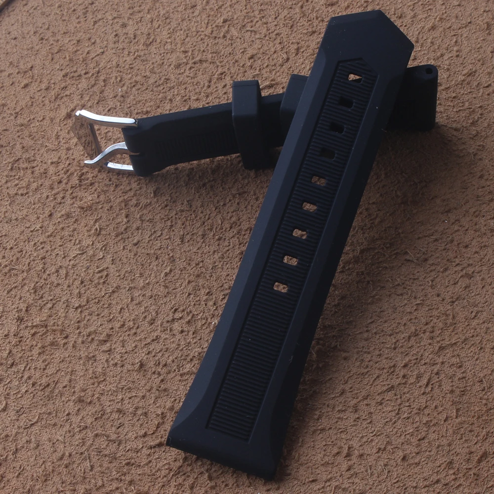 Ремешок силиконовый для мужских часов черный браслет наручных Часовые