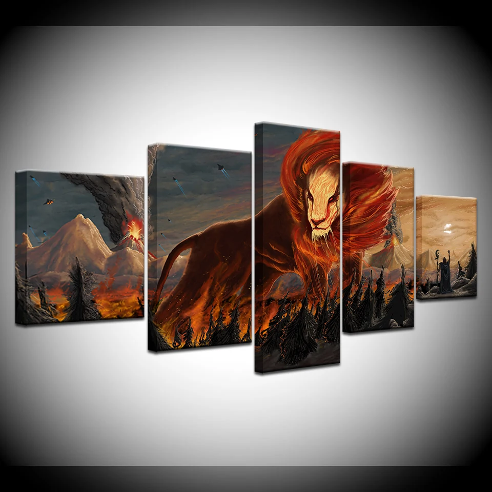 

Canvas Painting Abstract art lion 5 Pieces Wall Art Painting Modular Wallpapers Poster Print for living room Home Decor
