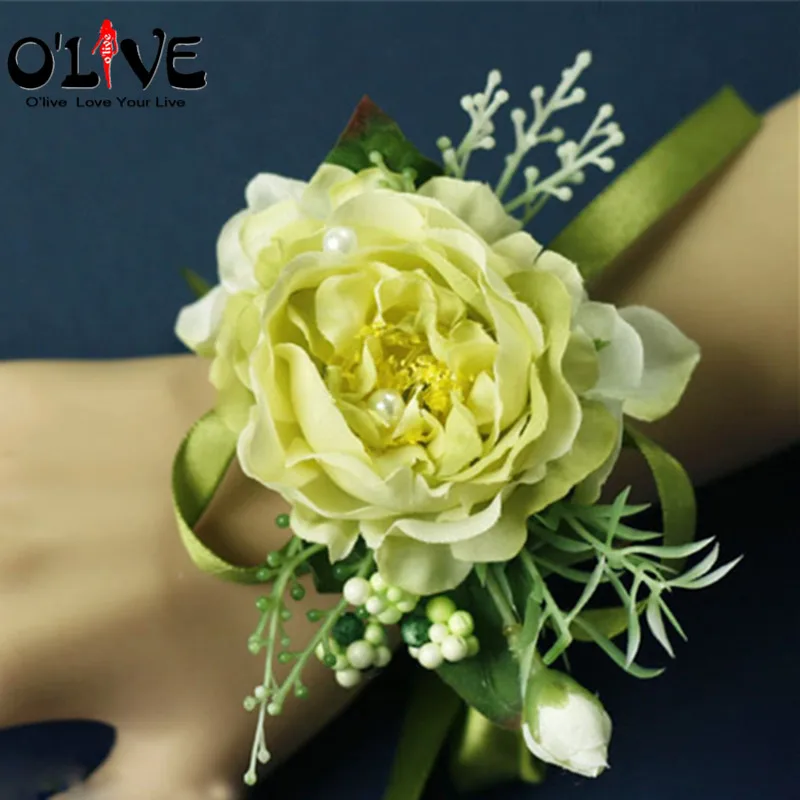 Wedding Brides Wrist Corsage Artificial Flowers Silk Roses Bridesmaids Boutonniere Decorative Fake Stamen Prom | Дом и сад