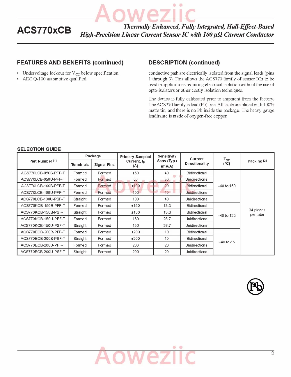 Aoweziic 1 шт. двунаправленный линейный ток Сенсор ACS770LCB-050B-PFF-T ACS770LCB-050B ACS770 40mV/1A