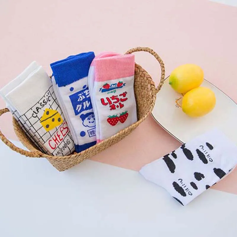 Женские повседневные носки дышащие хлопковые карамельных цветов с клубничным