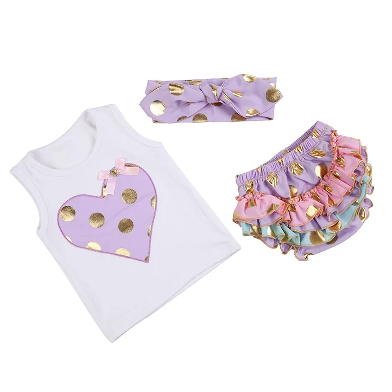 2017 Одежда для маленьких девочек 3 шт. футболка + короткие шаровары повязка на