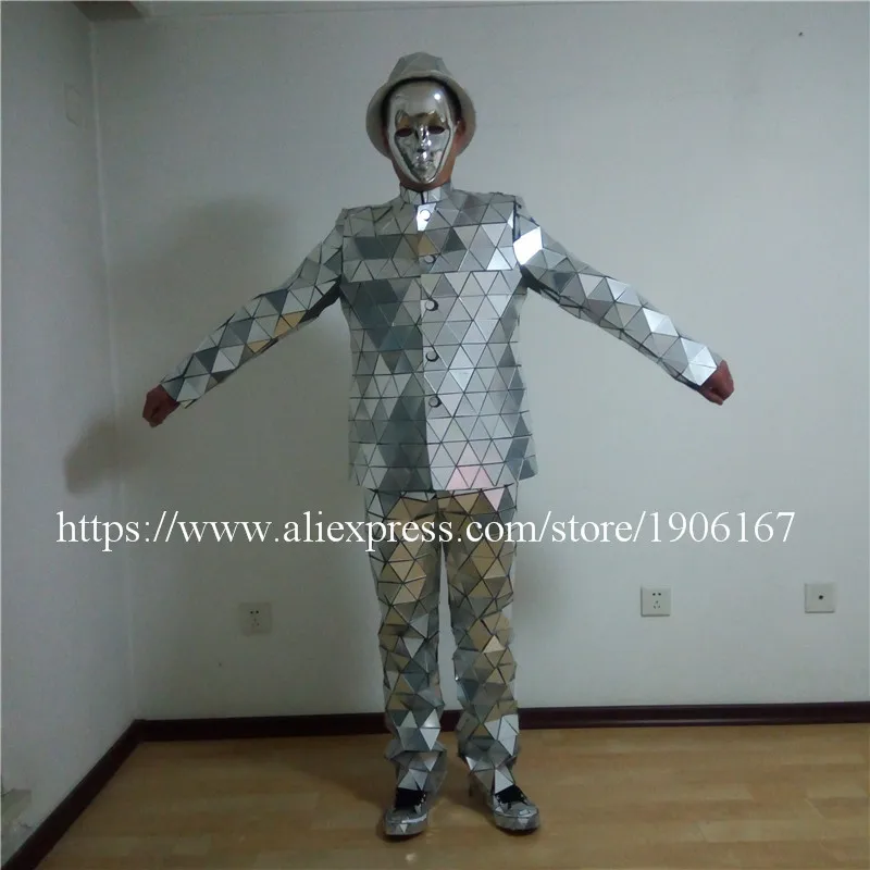 Silver mirror suit Зеркальные, серебряные, золотистые мужские костюмы-роботы для подиума, шоу, сценический костюм, зеркальный костюм, вечерние костюмы для выступлений, DJ, певица - Цвет: Silver mirror suit