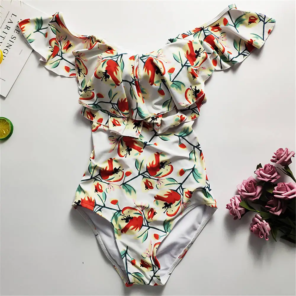 Женский купальник с открытыми плечами Одноцветный оборками монокини бандаж