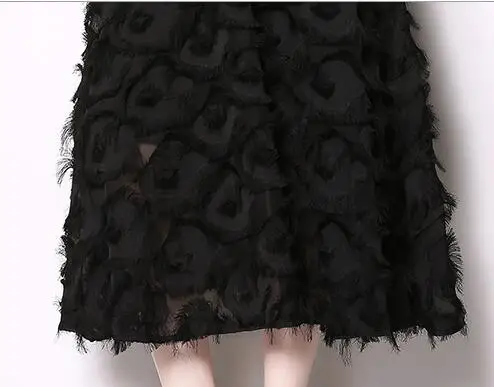 2019 New Summer Fashion Women Black Lurex Party Dress Vintage V-neck Tassel Long Mid-calf Runway | Женская одежда