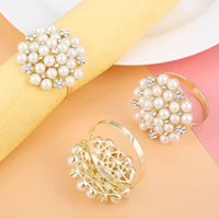 6pcs exquisite pearls diamond napkin ring serviette buckle holder wedding dinner