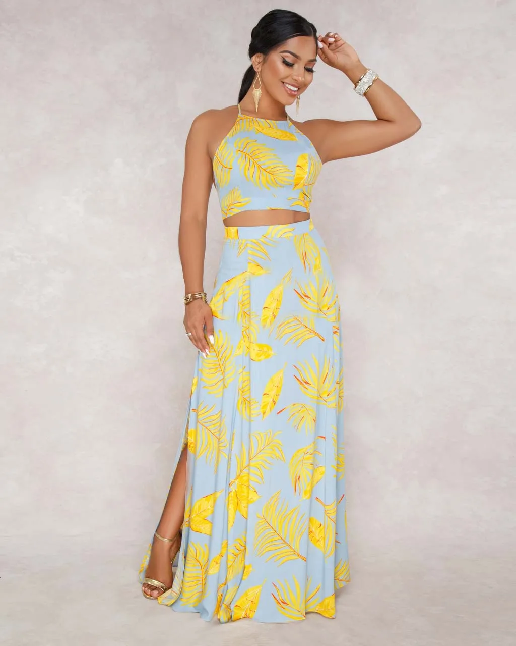 Женский комплект из укороченного топа и брюк 2 предметов длинные брюки с