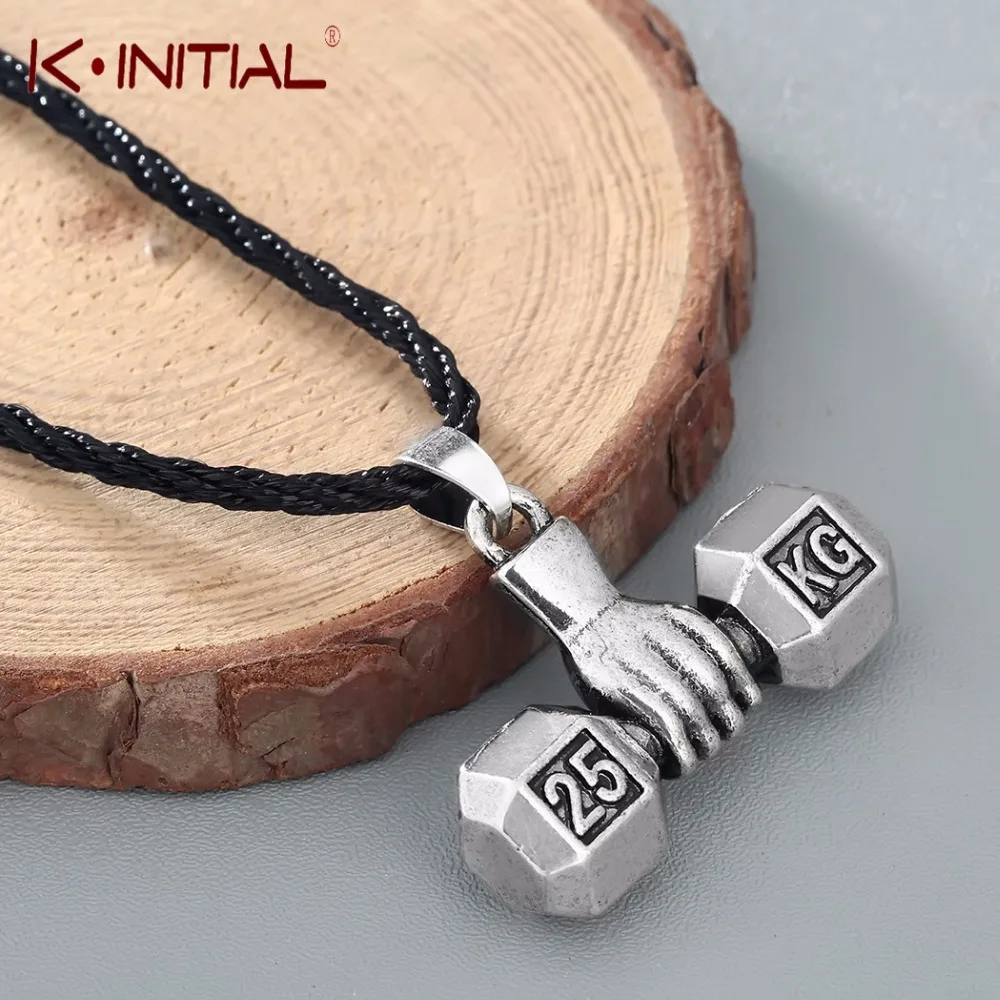 Kinitial винтажные мужские Шарм гантели кулон ожерелье фитнес штанга Спорт