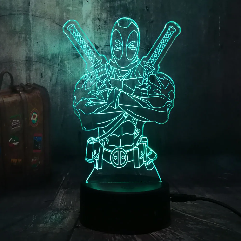 Marvel Hero Дэдпул 3D настольный Ночной светильник LED RGB Lampara Lava детские игрушки для