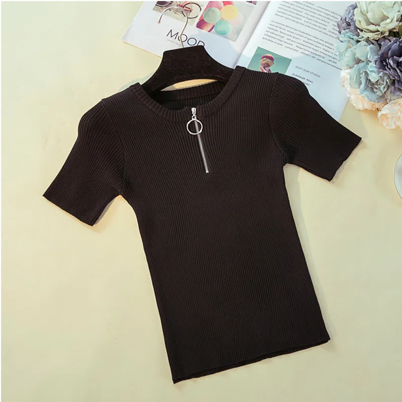 YAGENZ Ladies Korean Women Sweaters And Pullovers Knitted Sweater Summer Tops For 2018 Fashion Zipper O Neck White Top K6 | Женская