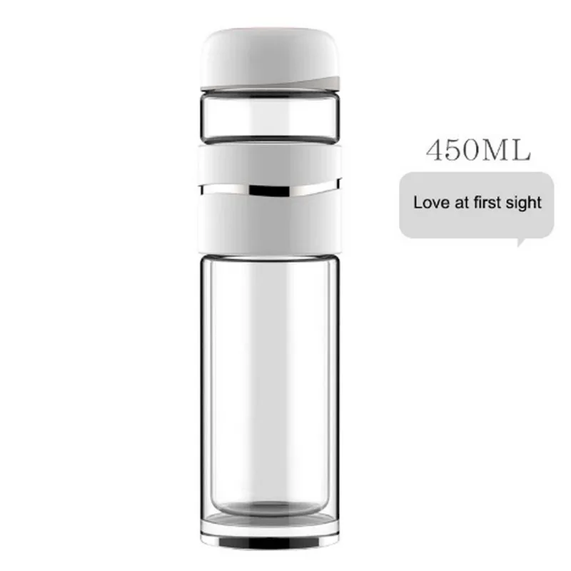 

high quality 450ml Portable Outdoor Cute Water Glass | Double Wall Borosilicate Glass Heat Resistant Water Bottle Drinkware for