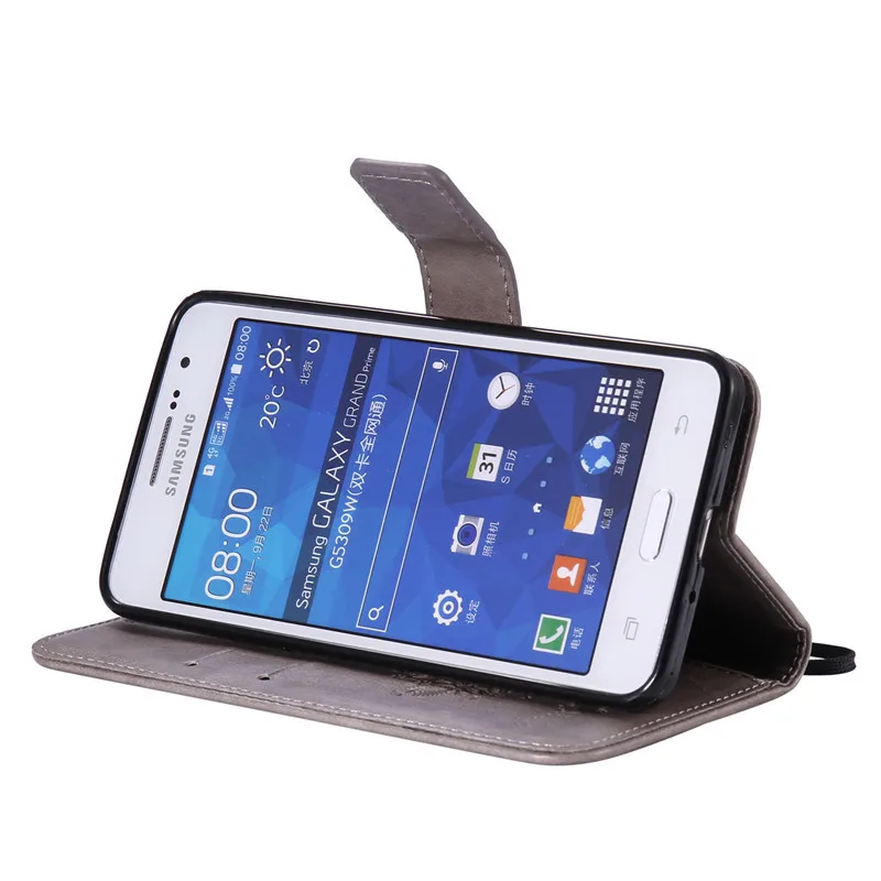 Кошелек случае тиснение кожаный чехол для Samsung Galaxy Grand Prime Duos VE SM G530H G531H G531F Коке