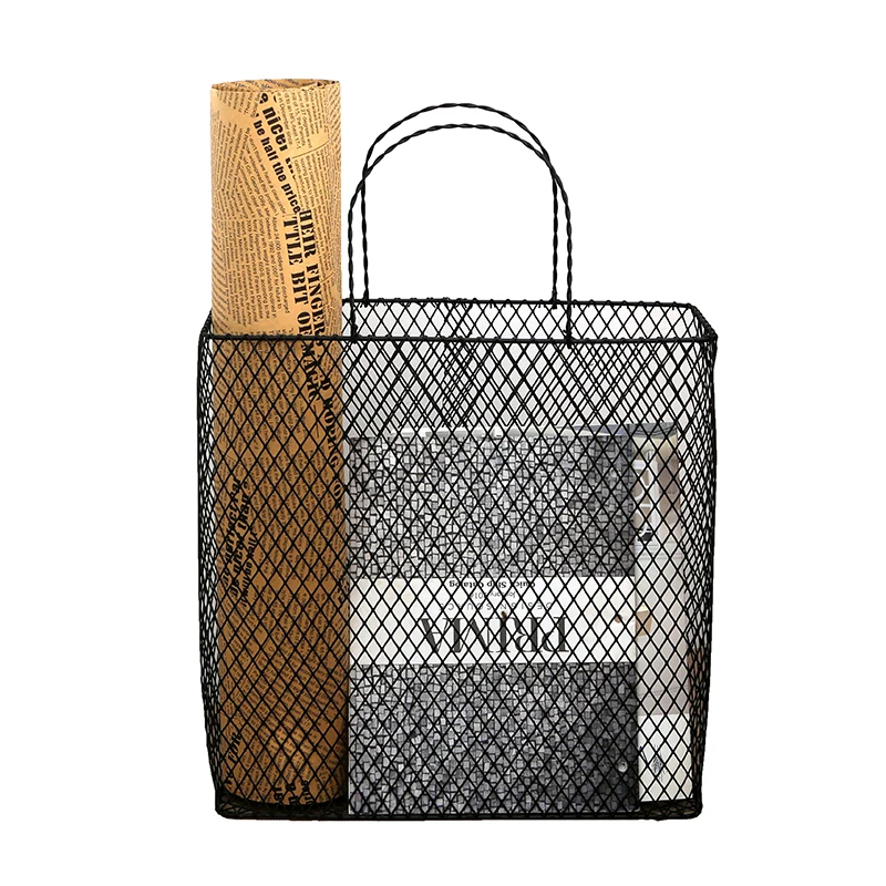 

gold metal Nordic Modern Magazine Newpaper Storage Basket Barrel Vintage Industrial Style Metal Wire Holder table display black