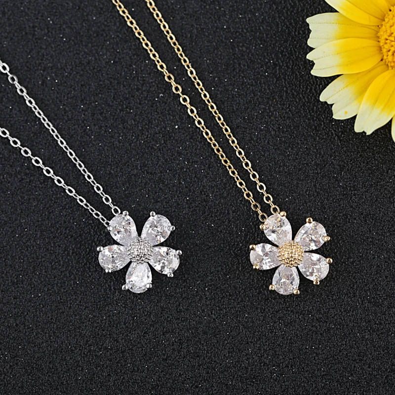 Довольно Блум цветок AAA CZ подвеска Цепочки и ожерелья Для женщин золото Цвет с