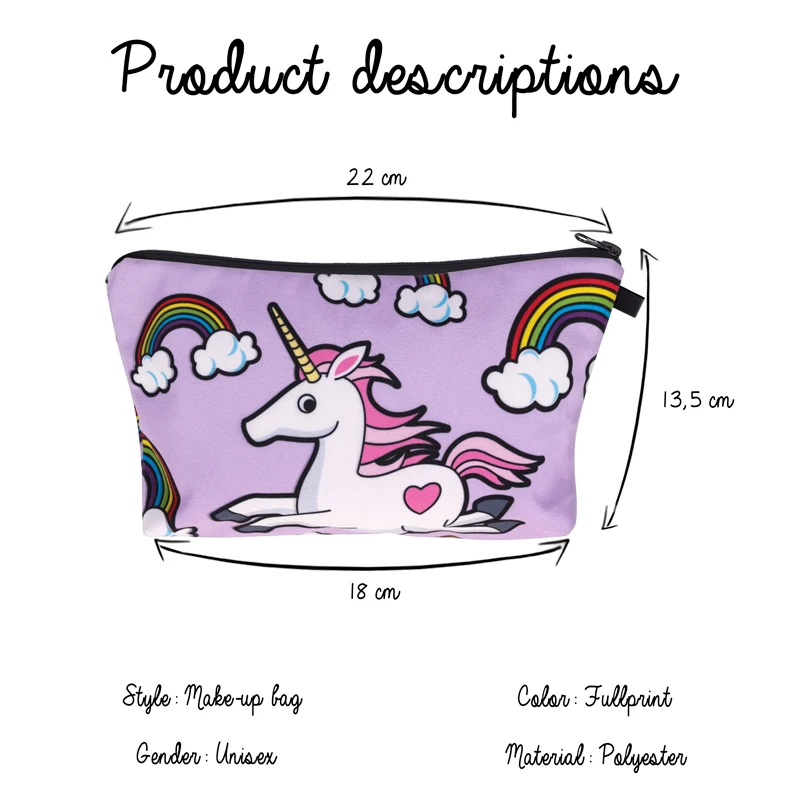 3D печать единорог макияж сумки многоцветный узор Милая Косметика Pouchs для