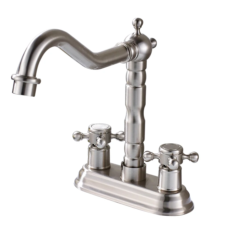 Brushed Nickel Бортике двойной ручкой два отверстия ванной кран латунь Swive Длинный Носик бассейна раковина смесители - Цвет: Brushed Nickel