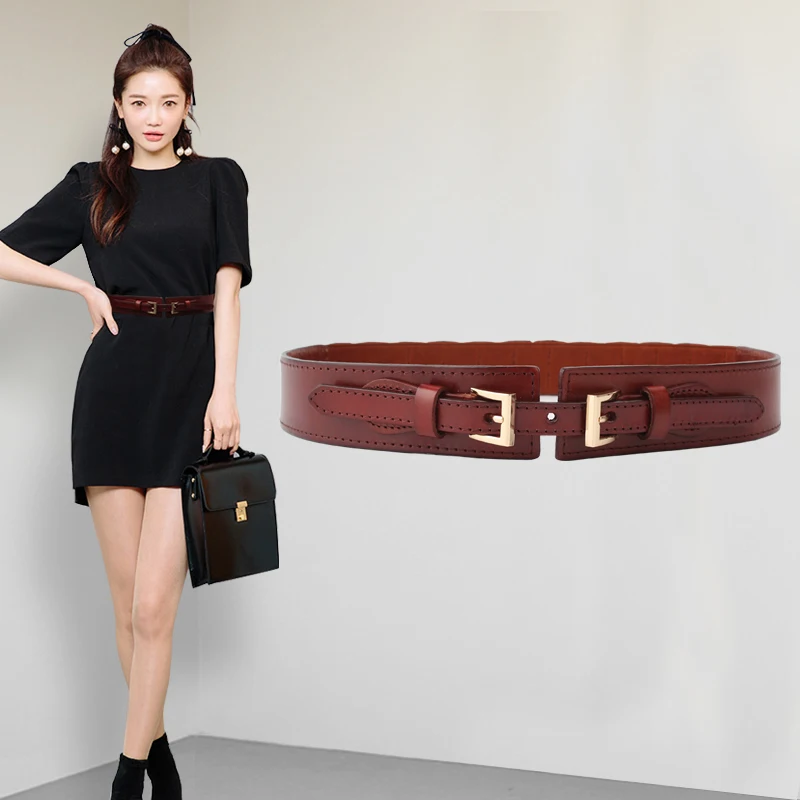 Двойной узкий пояс кожа дамы моды кожаный ремень платье Декоративные |