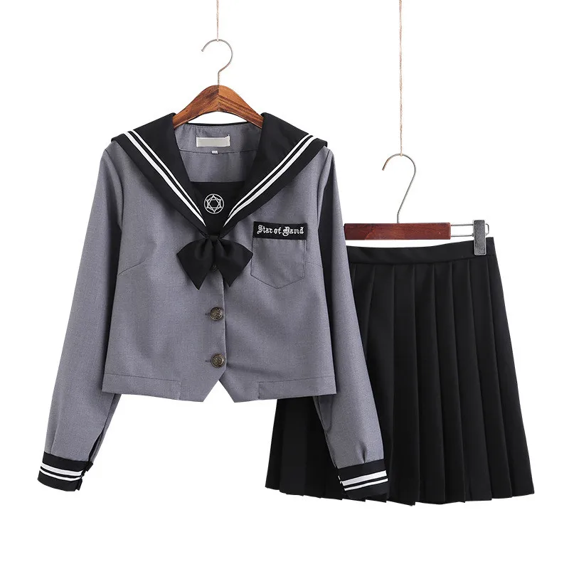 Униформа для японских девушек Dark Magic, серая школьная рубашка, тёмная плиссированная юбка, матросские Костюмы, новинка, женская школьная форм...