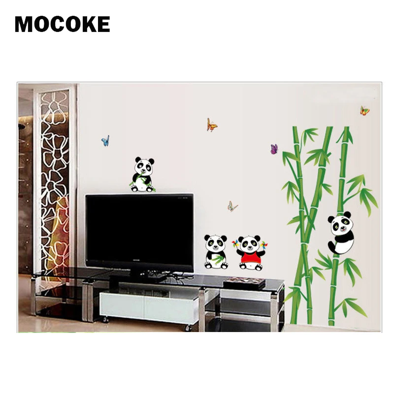 Китайские милые Мультяшные животные панда настенные стикеры бамбуковые бабочки
