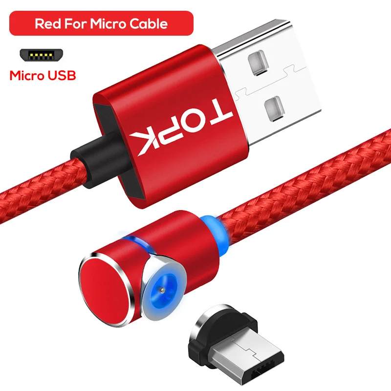 Red Micro Cable TOPK L-Line1 L Shap 90 градусов Магнитный USB кабель, Магнит usb type C кабель и Micro USB кабель и USB кабель для iPhone X 8 7 Plus - Цвет: Red Micro Cable