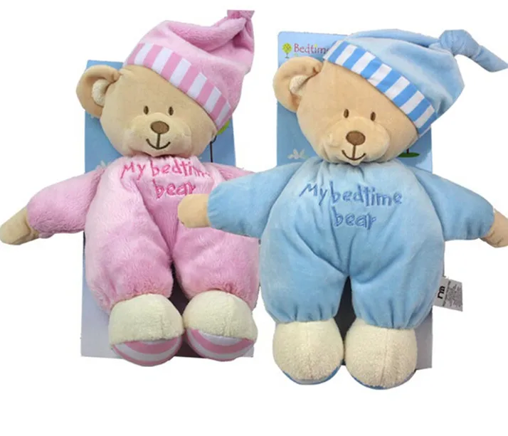 

30 см Детские Рождественские подарки на день рождения розовый синий медведь мягкие плюшевые игрушки спящий Медведь кукла детская игрушка По...