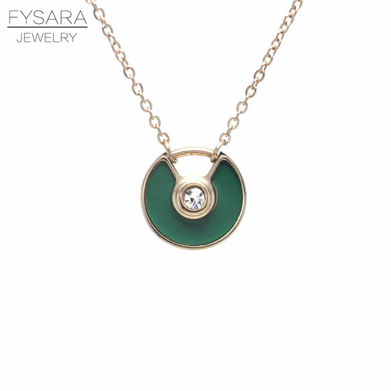 FYSARA модный Цепочки и ожерелья 316L Нержавеющая сталь круглый белый/черный в виде ракушки блюдце кулон в случае если у вас возникают какие-либо сложности с CZ цирконием, любовь Цепочки и ожерелья для женщин - Окраска металла: green