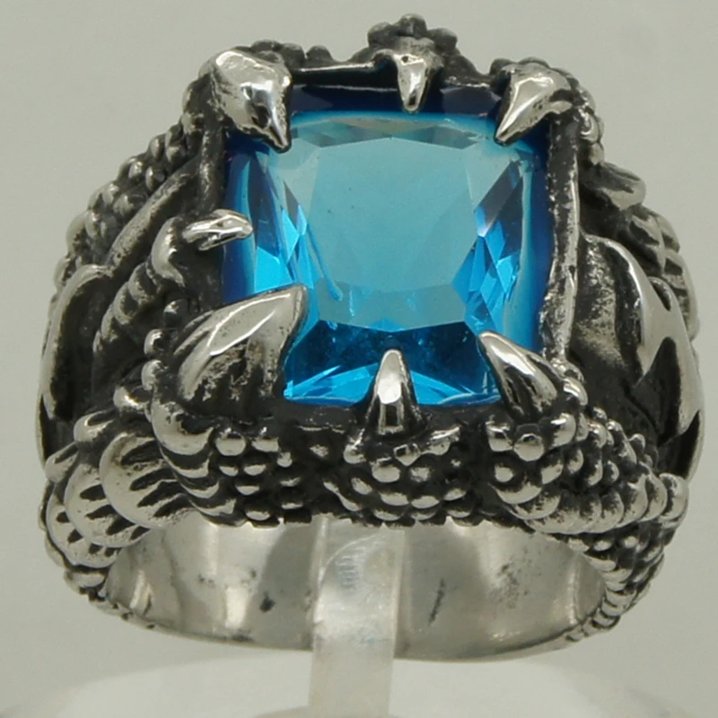 Мужской/мальчик винтажный драконовый коготь большой голубой камень кольцо из