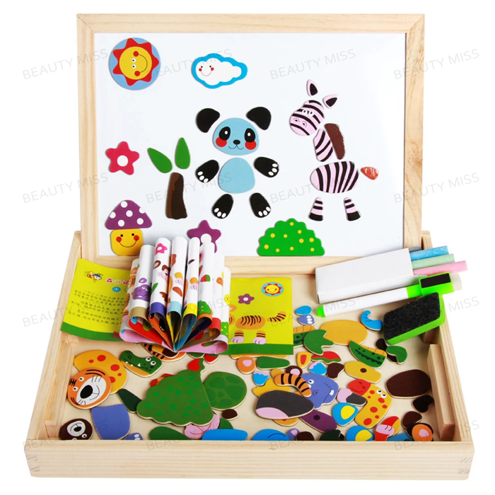 Деревянный магнитный мольберт с изображением лесных животных пазл игрушечная