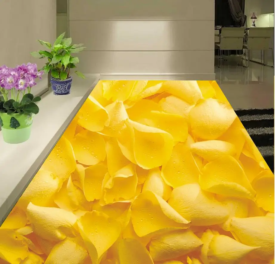 Home Decoration waterproof wallpaper for bathroom wall Golden yellow roses 3D floor 3d pvc | Обустройство дома