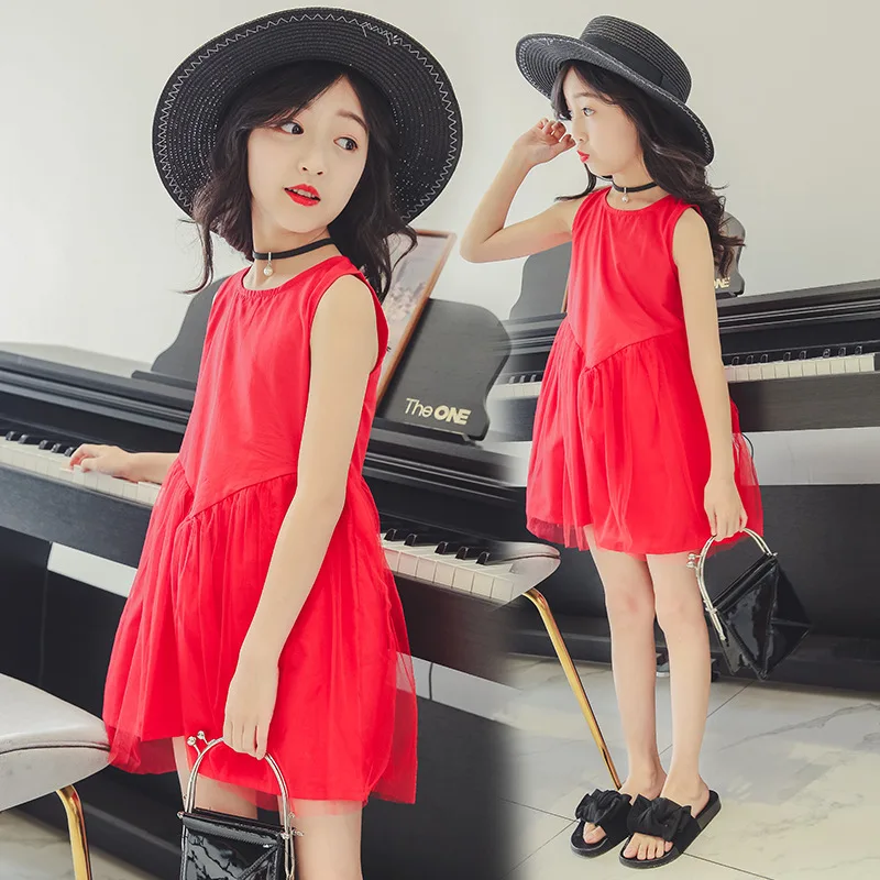 7-16Y Children's Clothing Wholesale Girls Summer Dress Big Boy Korean-Style Cotton V-Yarn Teens Girl Princess GDR635 | Детская
