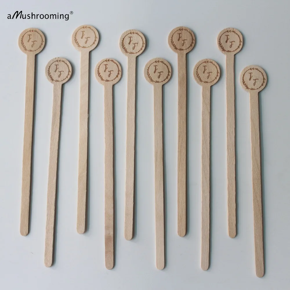 100 персонализированные монограмма Перемешать Деревянной Палочки с инициалами