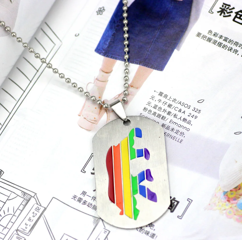 Безсетчатый стальной медведь гордыня Радуга собака бирка Мужская Гей ожерелье |