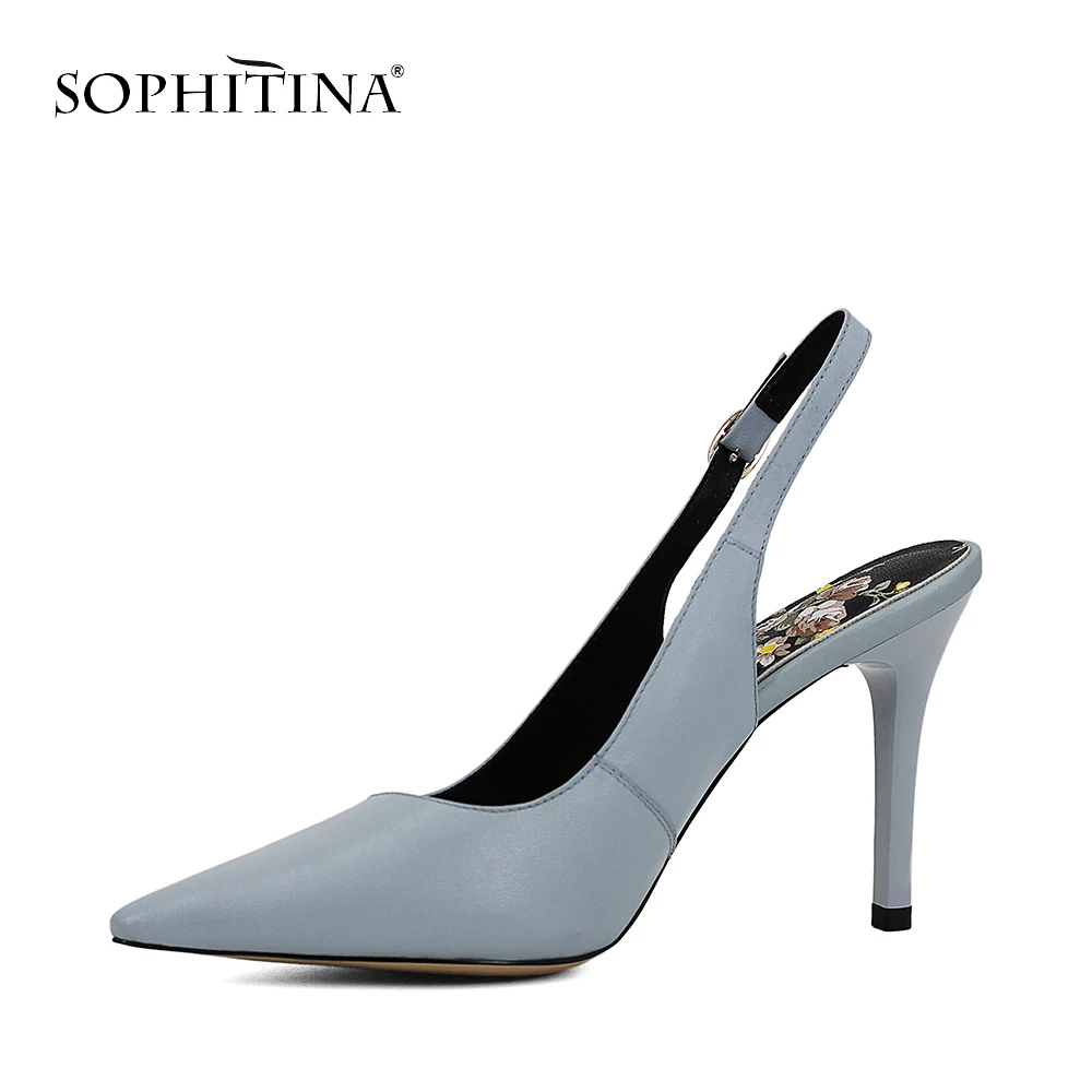 SOPHITINA/Брендовые женские босоножки из однотонные натуральной кожи. Летние туфли с открытой пяткой при помощи шнуровки и пряжки. Женские сандалии с остренным мыском на высоком и тонком каблуке.Обувь на вечеринку. S04