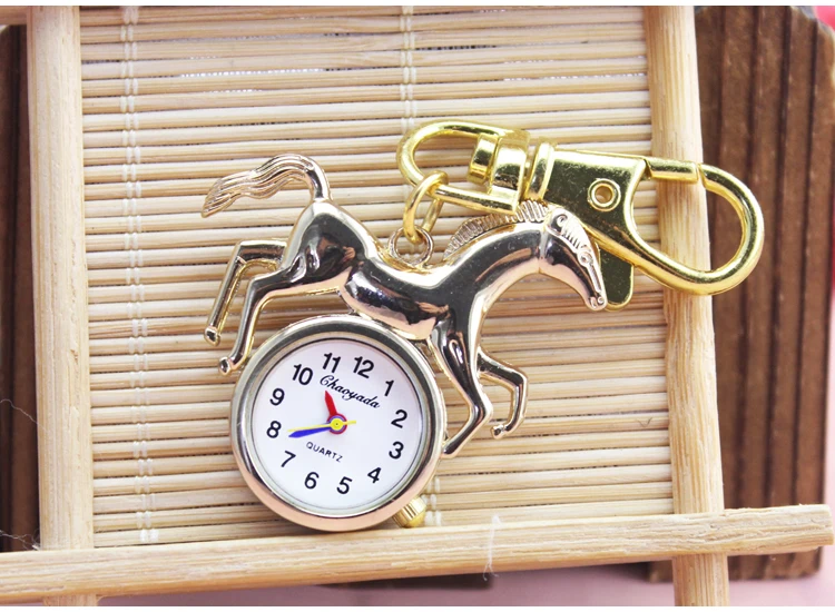 Модные золотые серебристые розовые милые карманные часы с лошадью цепочка для