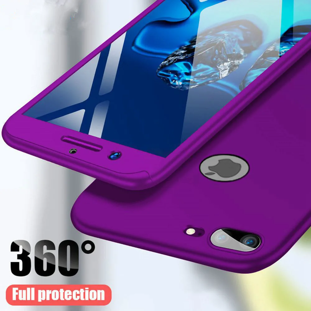 360 Full Protective Phone Case For iPhone 7 8 Plus 6 6s 5 5S SE X 10 Cover Xs Max XR With Glass |