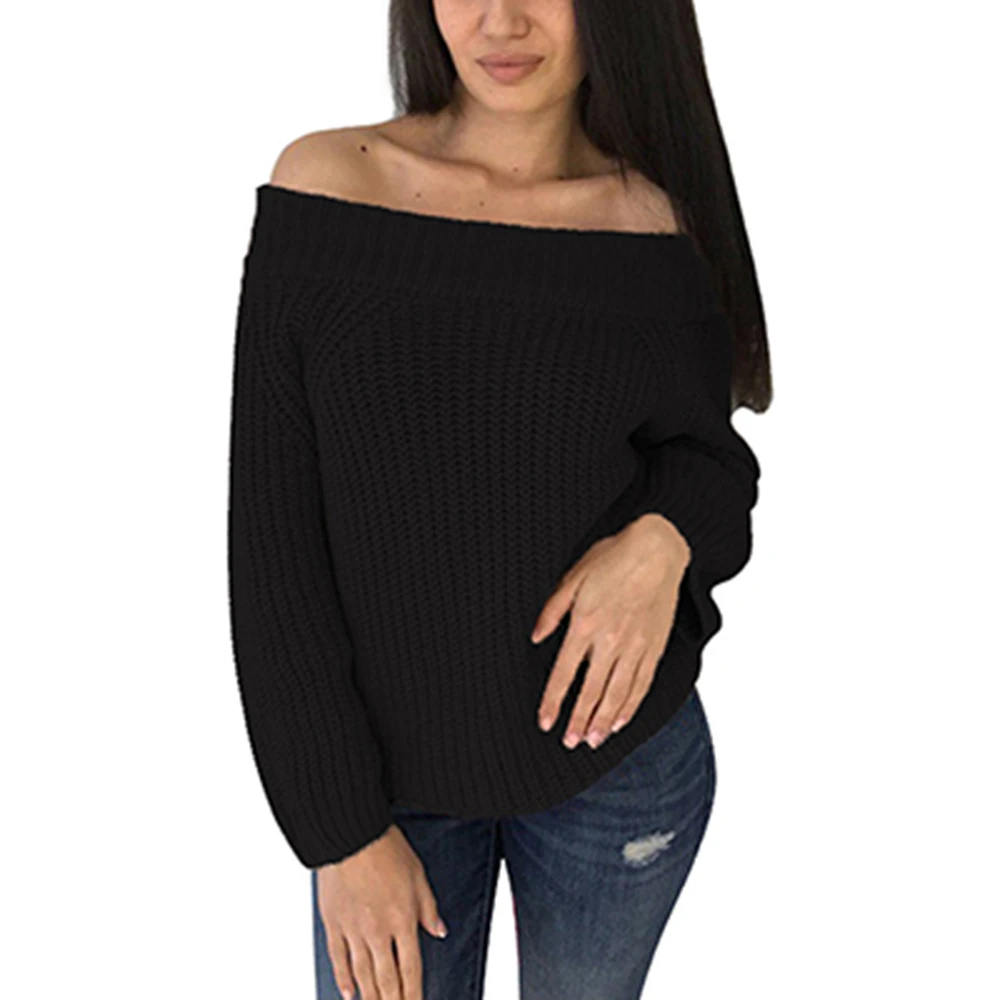 Prself New Sexy Off Shoulder Sweater Women Jumper 2018 Autumn Winter Knitted Long Sleeve Loose Thick Casual | Женская одежда